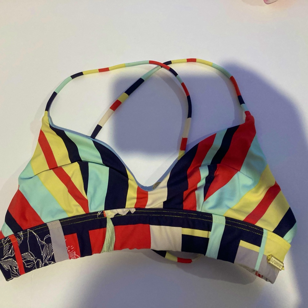 SUNSEEKER red blue and yellow striped, floral bikini, size XS